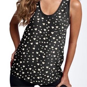Joie Alicia Silk Racer-back Tank Top Black Heart Print